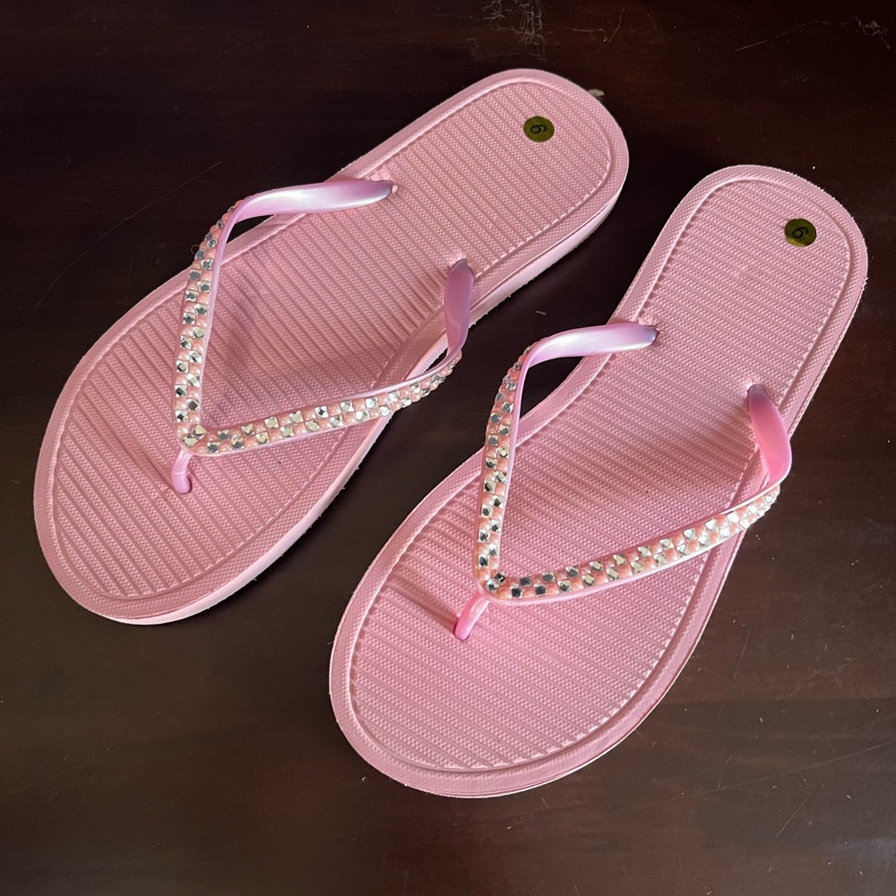 Womens Pink Bejeweled Sandals Size 9